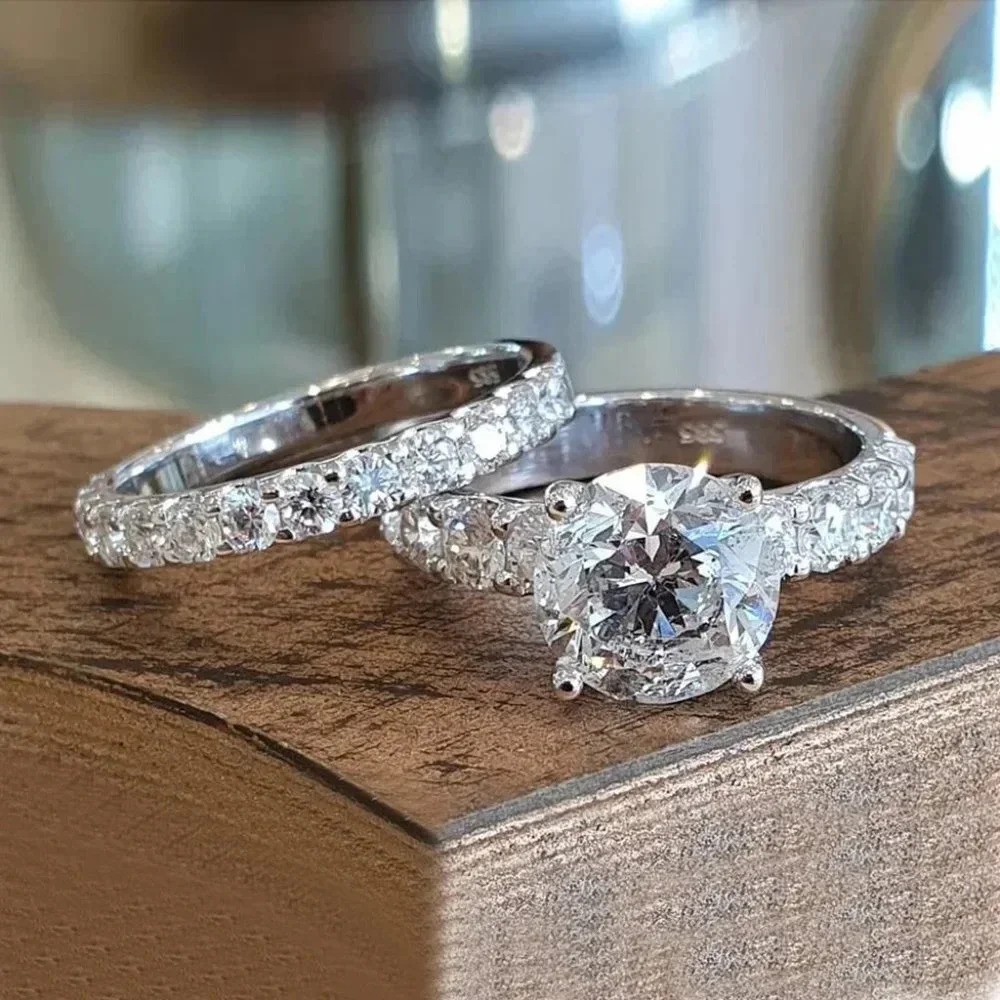 Bague Eternity Full Round CZ Diamonds Glitter Ring Set for Women, UNVN12213 - Picture 3 of 4